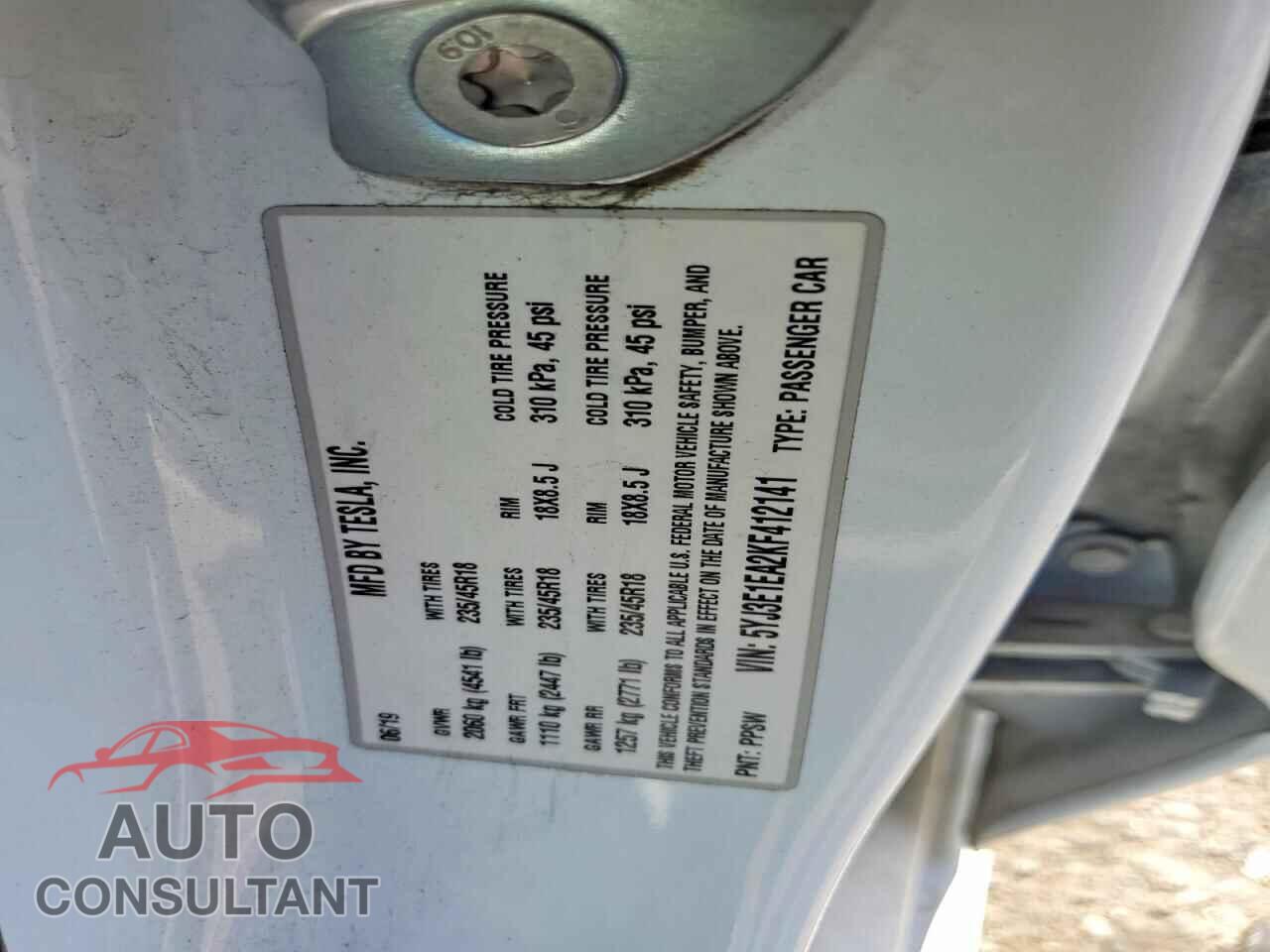 TESLA MODEL 3 2019 - 5YJ3E1EA2KF412141