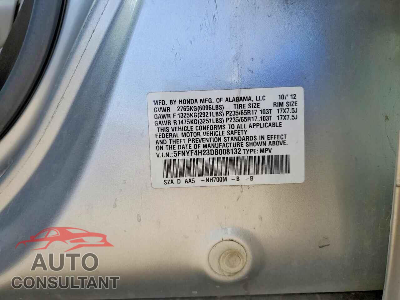 HONDA PILOT 2013 - 5FNYF4H23DB008132