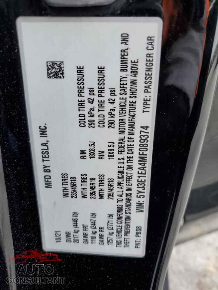 TESLA MODEL 3 2021 - 5YJ3E1EA4MF089374