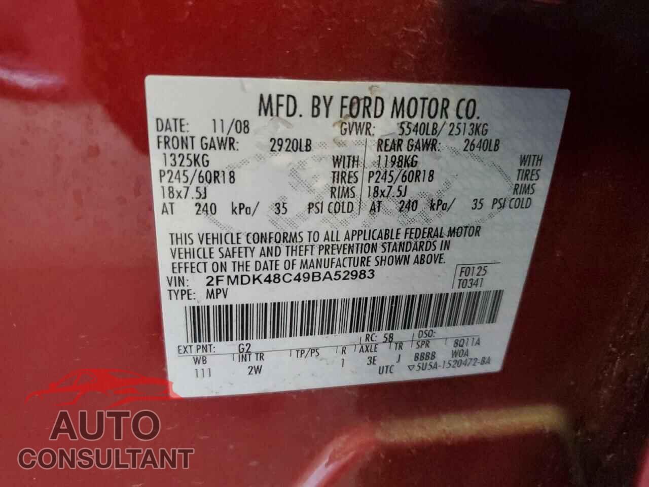 FORD EDGE 2009 - 2FMDK48C49BA52983