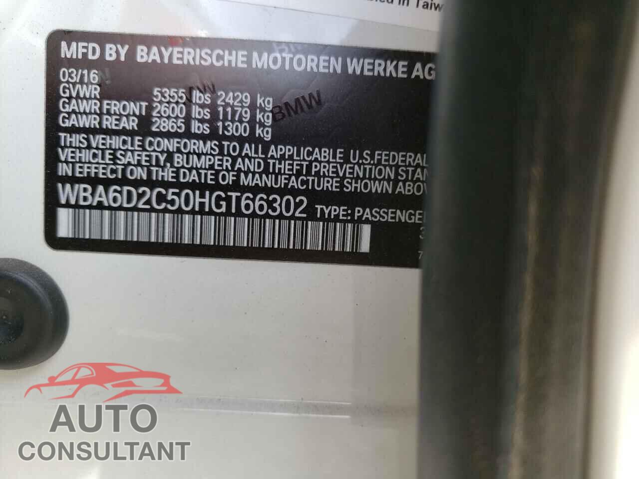BMW 6 SERIES 2017 - WBA6D2C50HGT66302