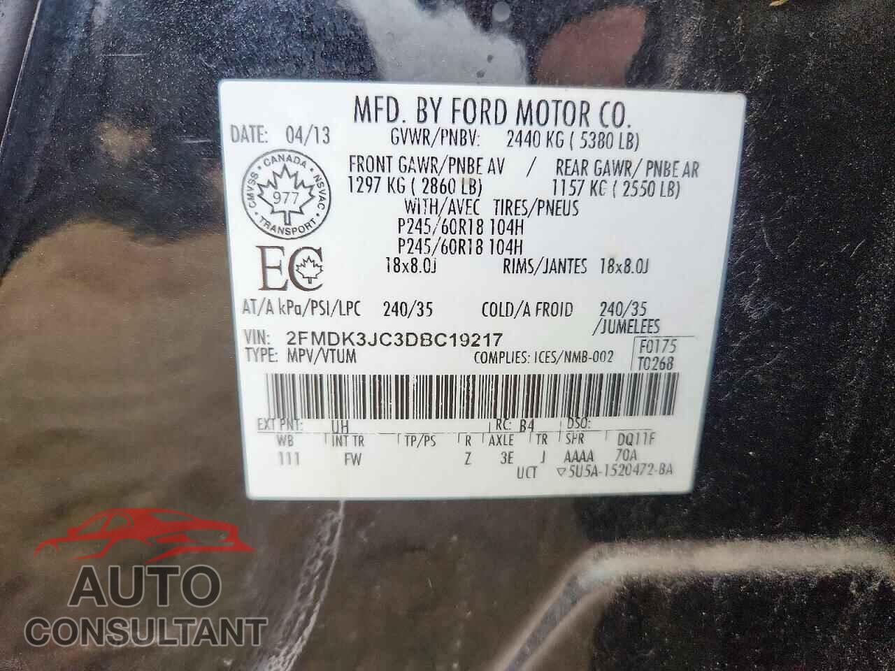 FORD EDGE 2013 - 2FMDK3JC3DBC19217
