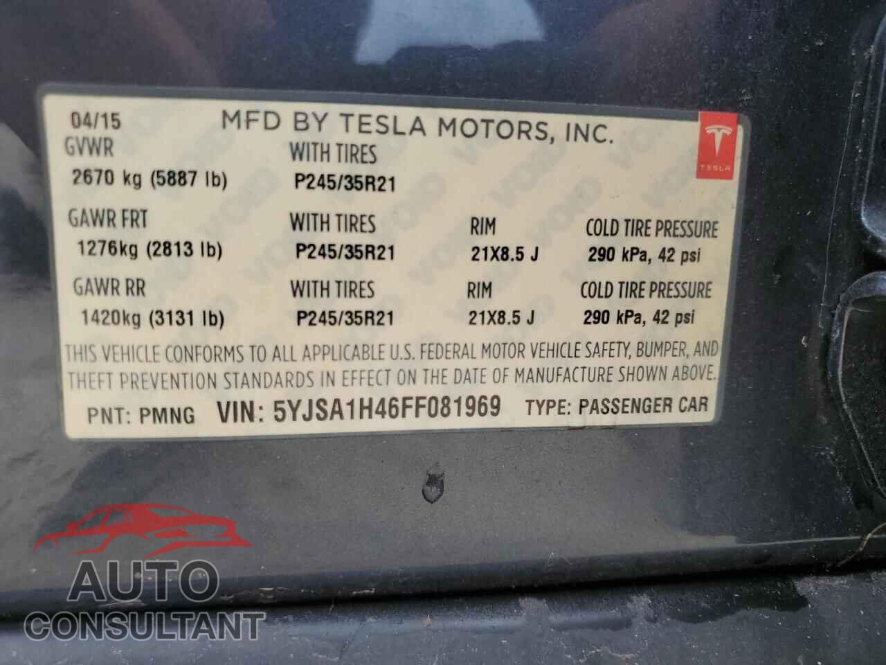 TESLA MODEL S 2015 - 5YJSA1H46FF081969
