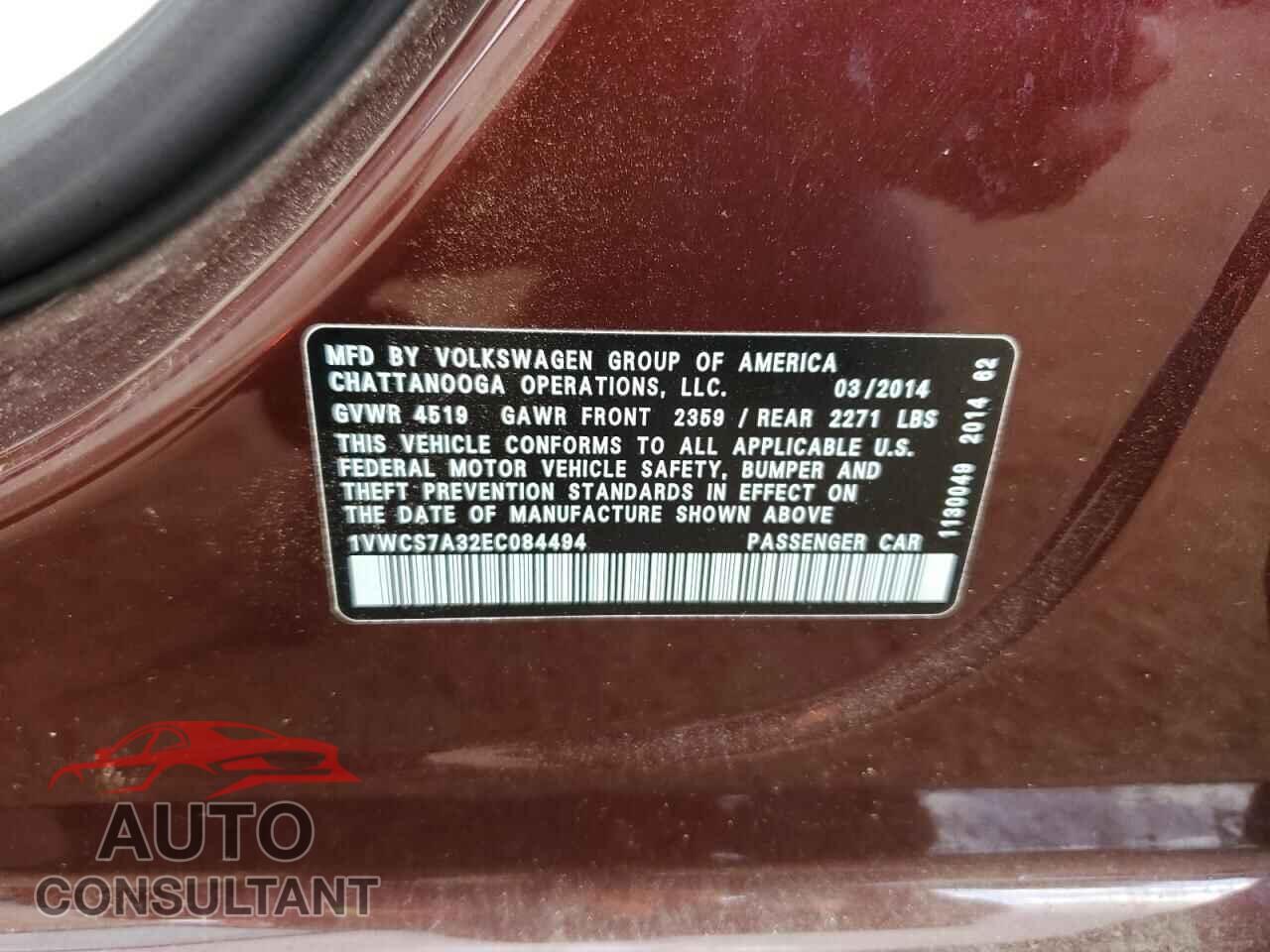 VOLKSWAGEN PASSAT 2014 - 1VWCS7A32EC084494