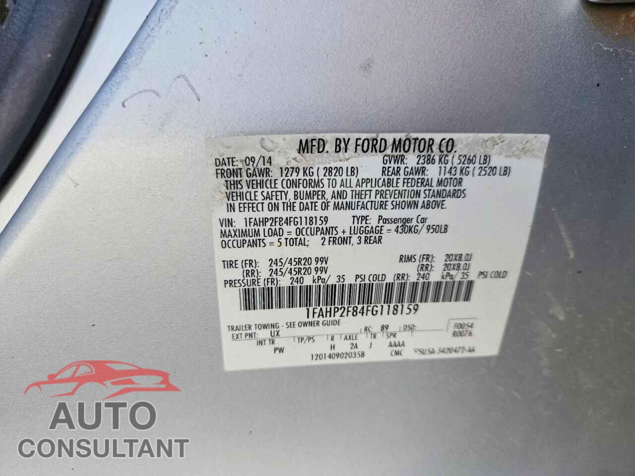 FORD TAURUS 2015 - 1FAHP2F84FG118159
