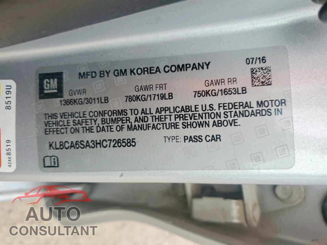 CHEVROLET SPARK 2017 - KL8CA6SA3HC726585