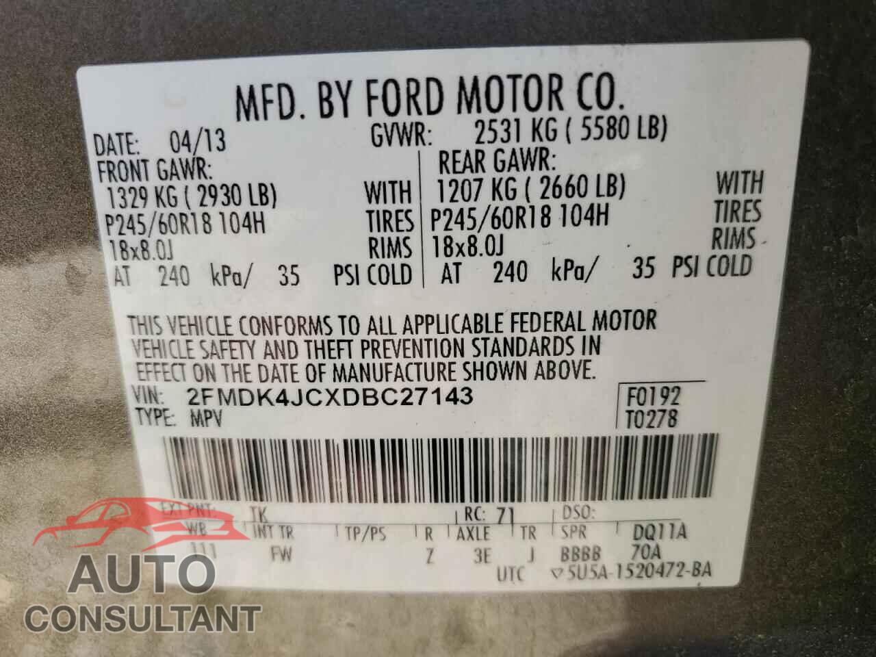 FORD EDGE 2013 - 2FMDK4JCXDBC27143