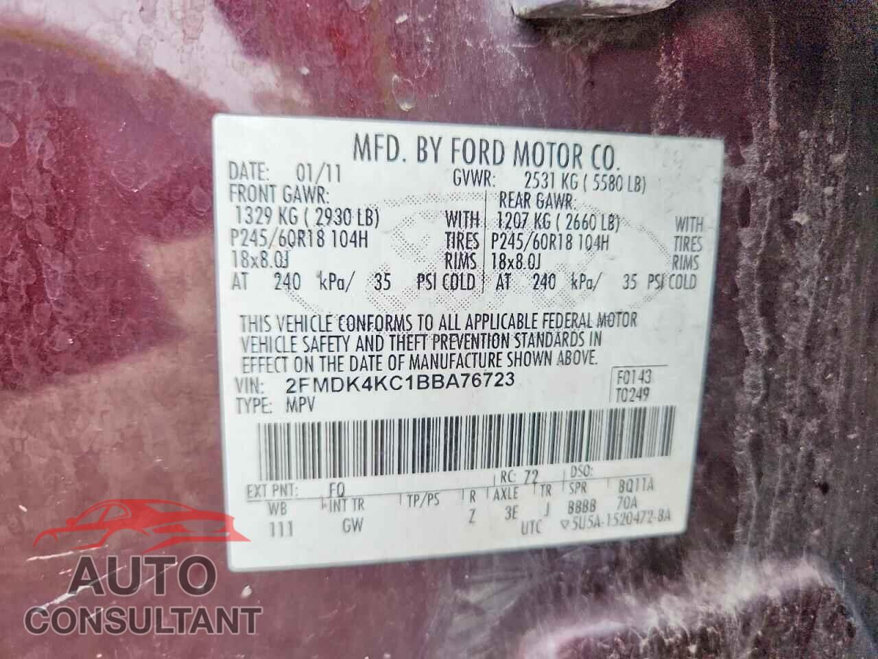 FORD EDGE 2011 - 2FMDK4KC1BBA76723