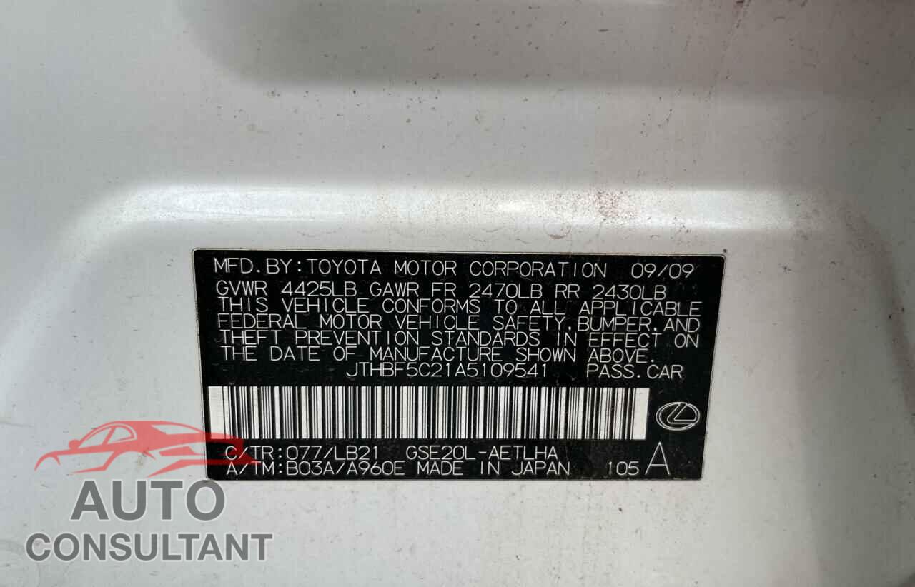 LEXUS IS 2010 - JTHBF5C21A5109541