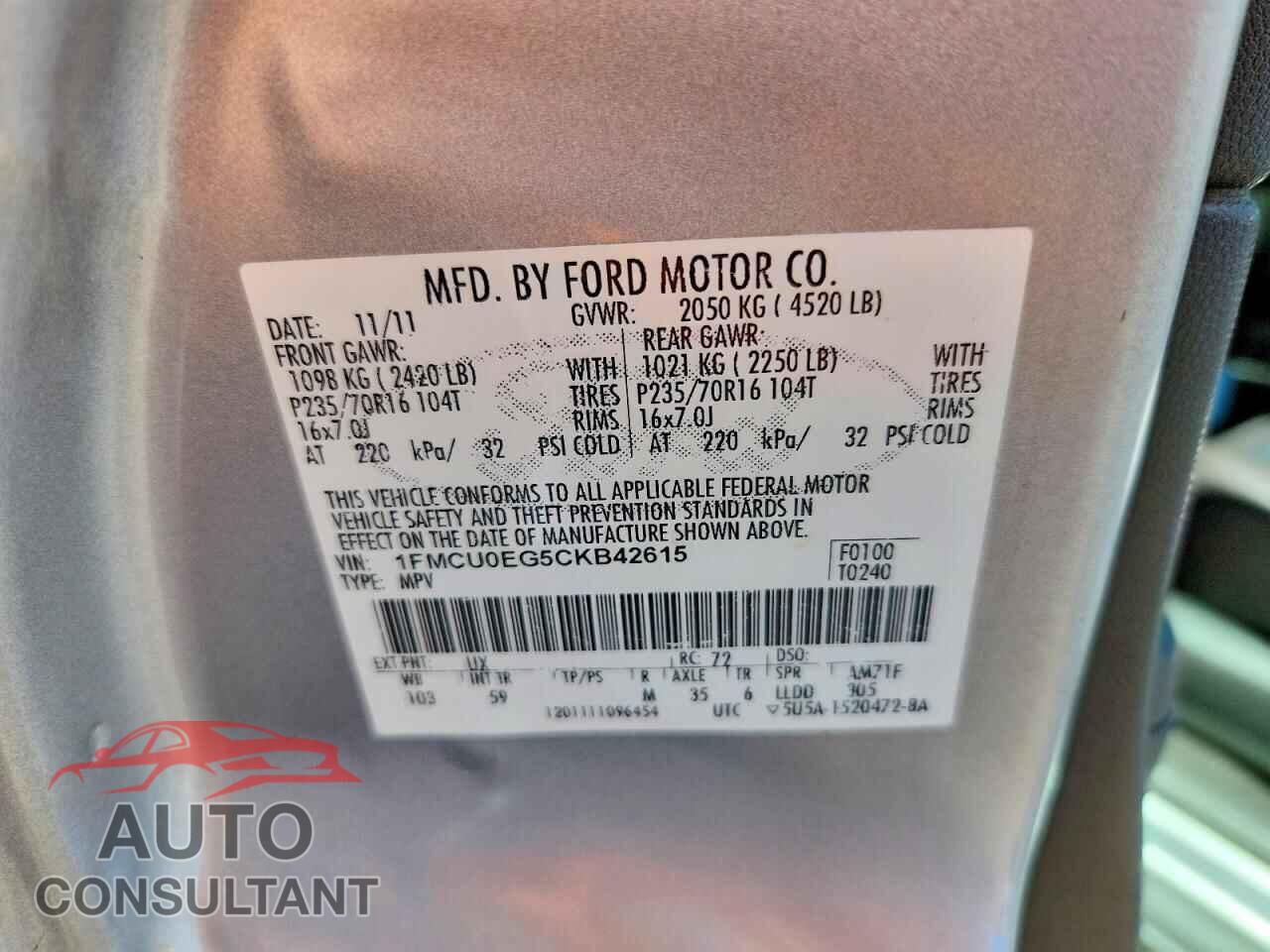 FORD ESCAPE 2012 - 1FMCU0EG5CKB42615