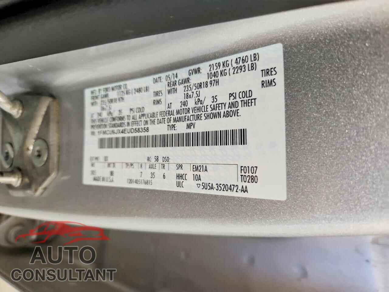 FORD ESCAPE 2014 - 1FMCU9JX4EUD58358