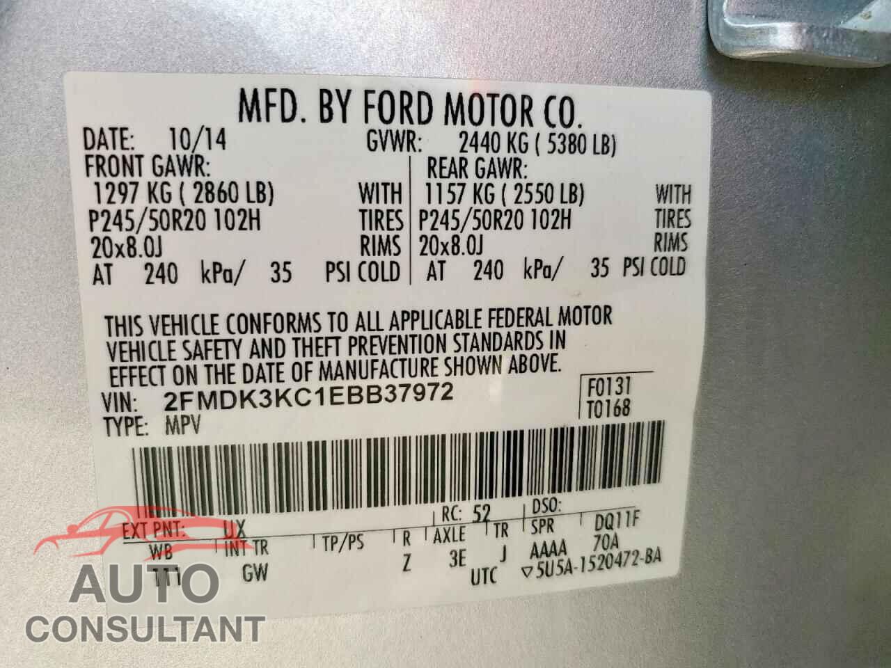 FORD EDGE 2014 - 2FMDK3KC1EBB37972