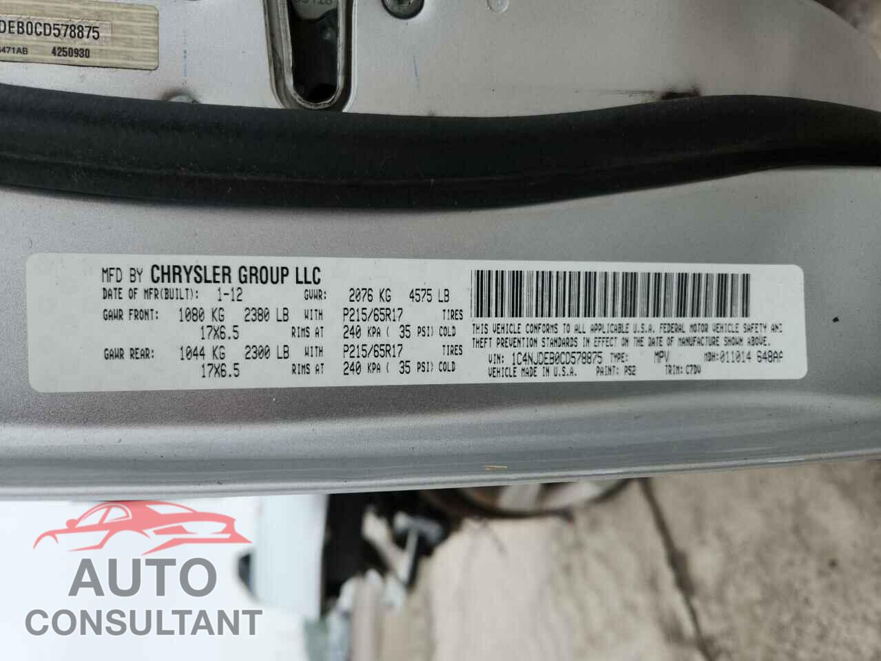 JEEP COMPASS 2012 - 1C4NJDEB0CD578875