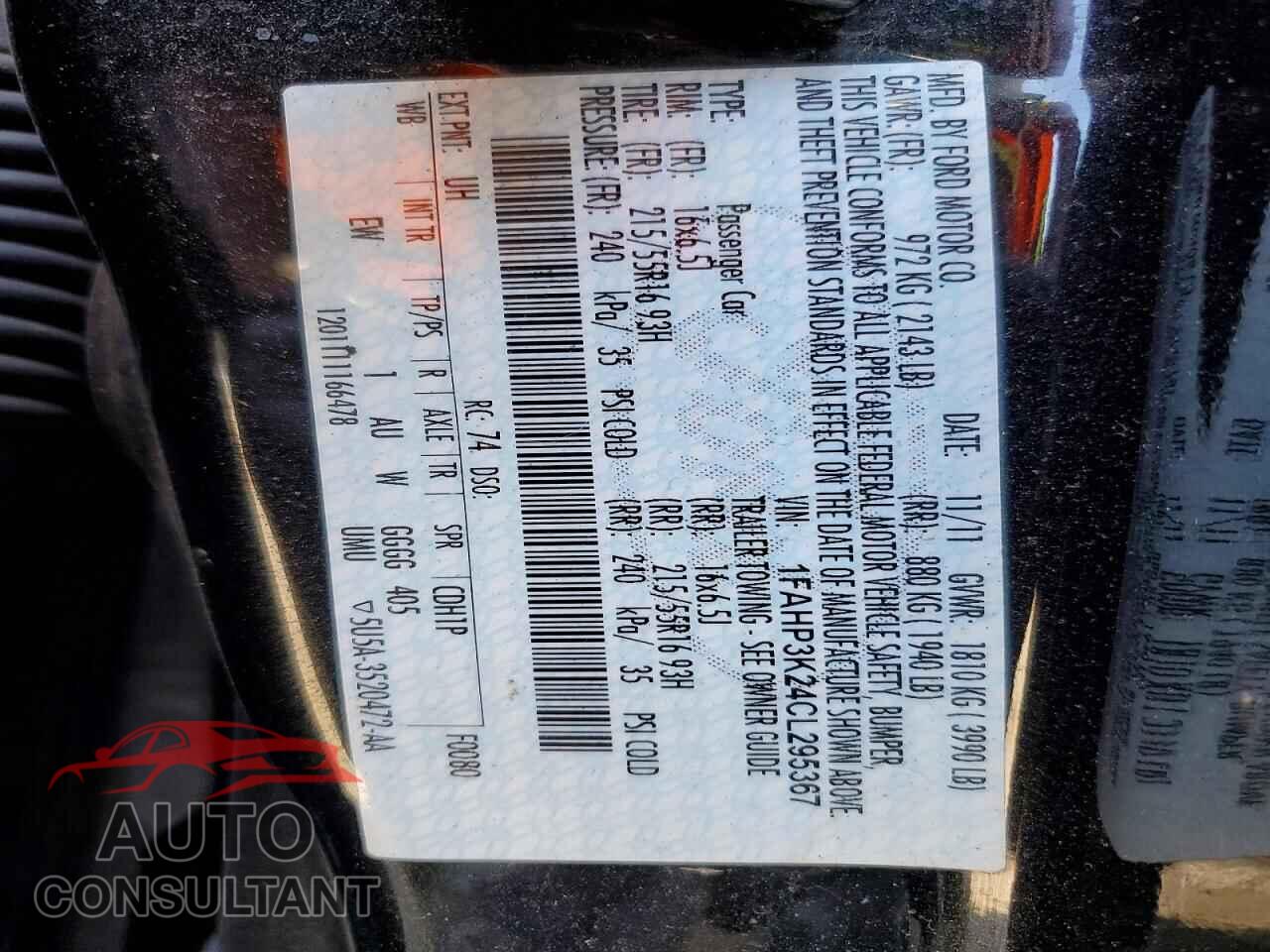FORD FOCUS 2012 - 1FAHP3K24CL295367