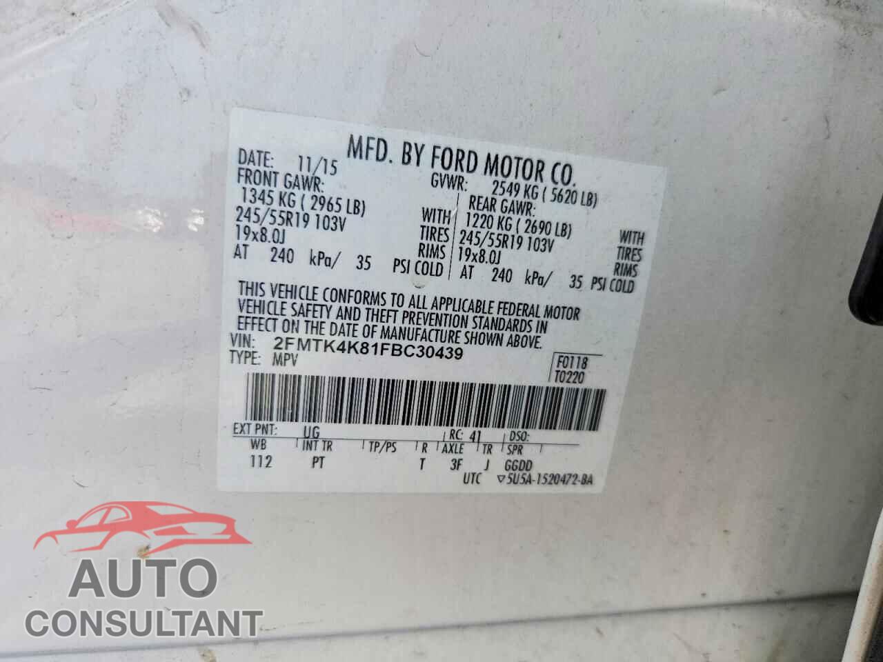 FORD EDGE 2015 - 2FMTK4K81FBC30439