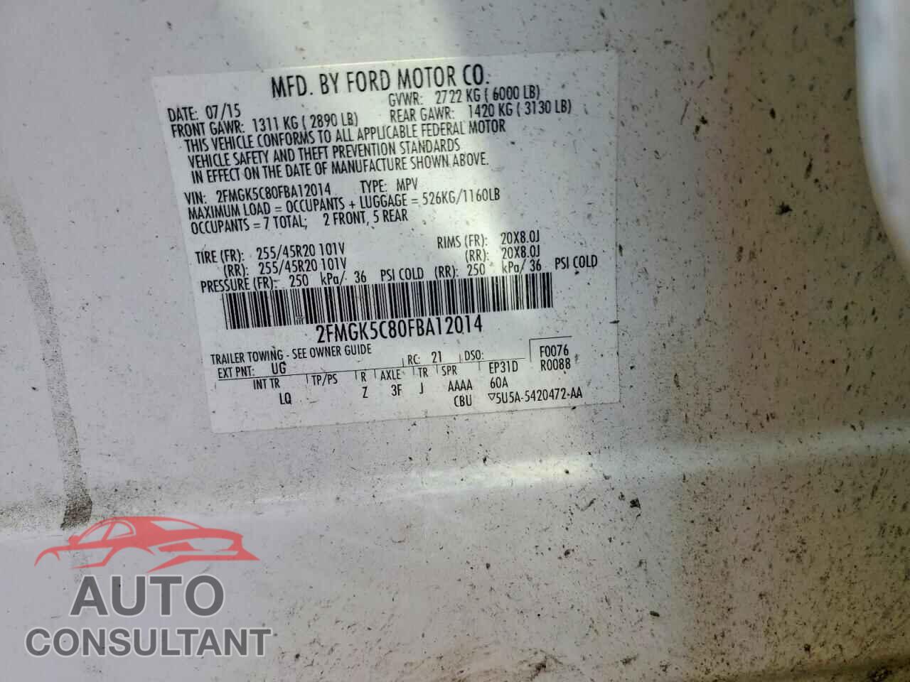 FORD FLEX 2015 - 2FMGK5C80FBA12014