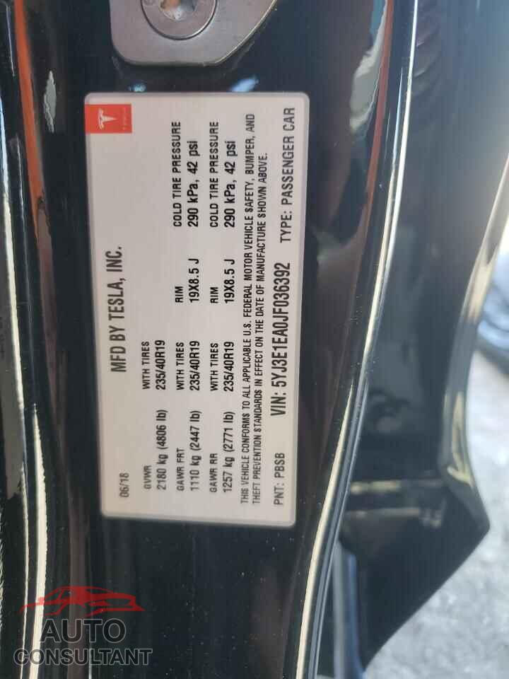 TESLA MODEL 3 2018 - 5YJ3E1EA0JF036392