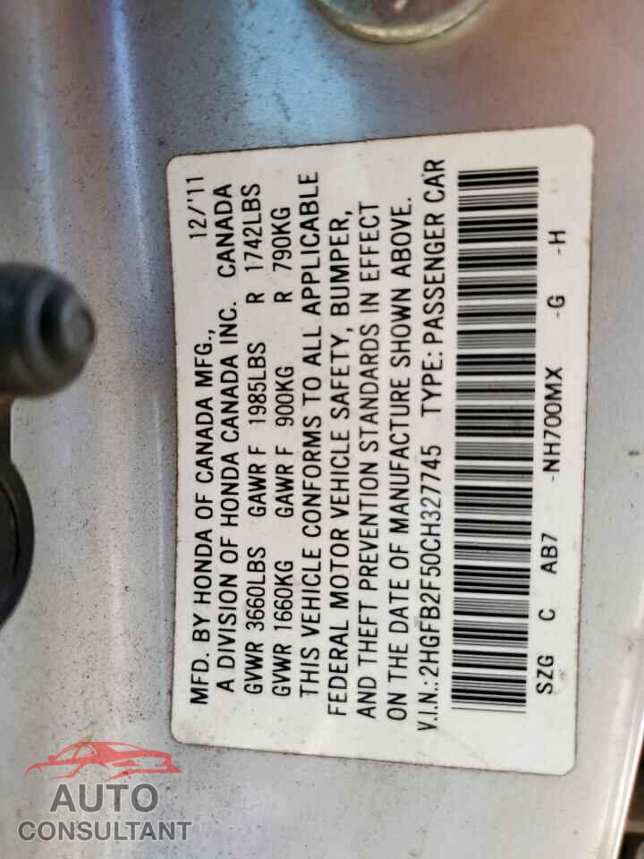 HONDA CIVIC 2012 - 2HGFB2F50CH327745