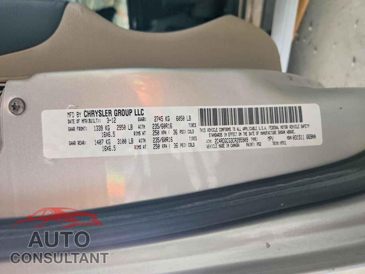 DODGE CARAVAN 2012 - 2C4RDGCG3CR295909
