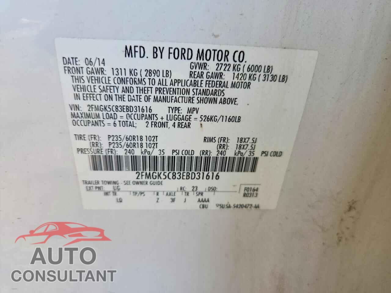 FORD FLEX 2014 - 2FMGK5C83EBD31616