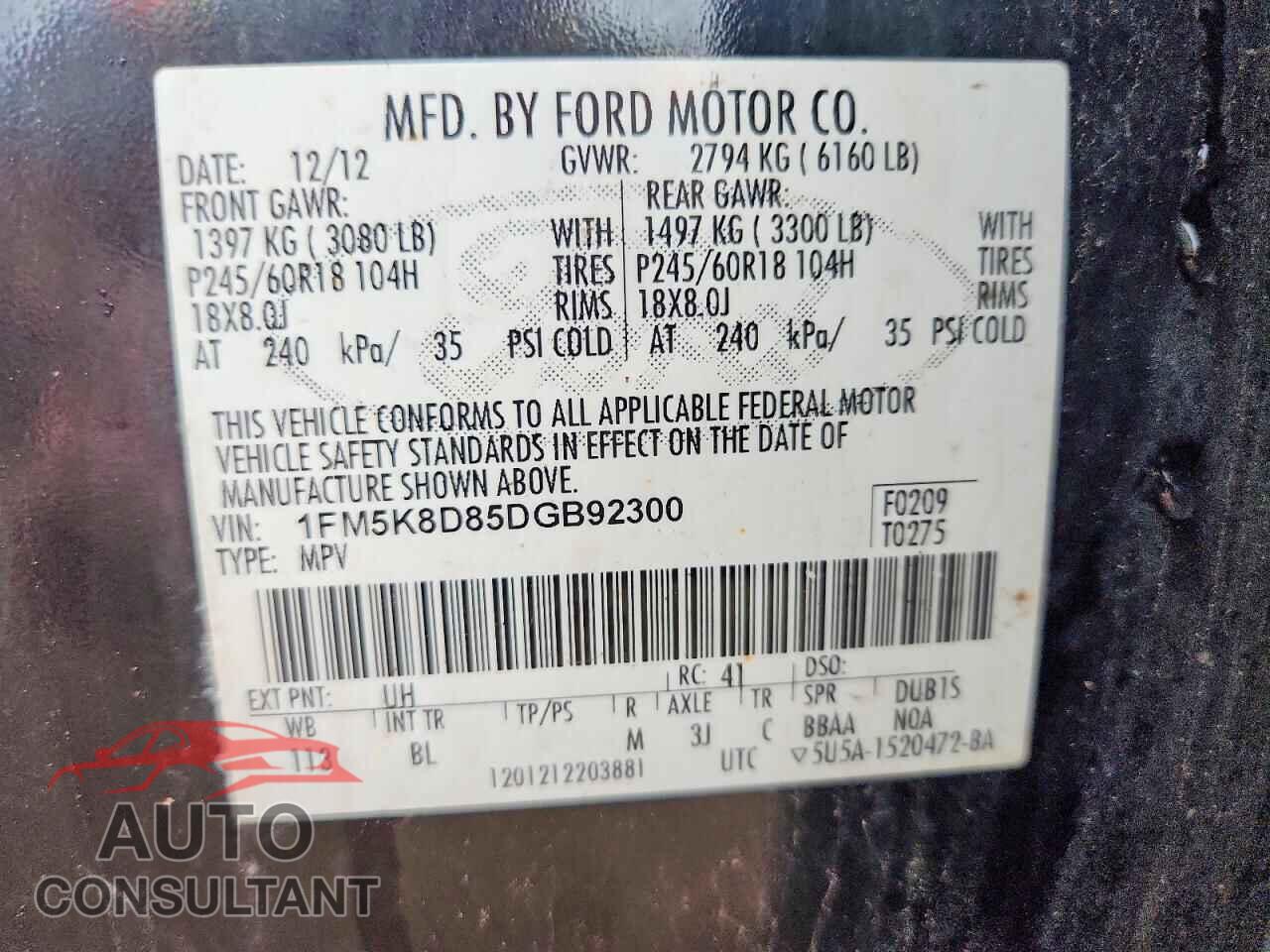 FORD EXPLORER 2013 - 1FM5K8D85DGB92300
