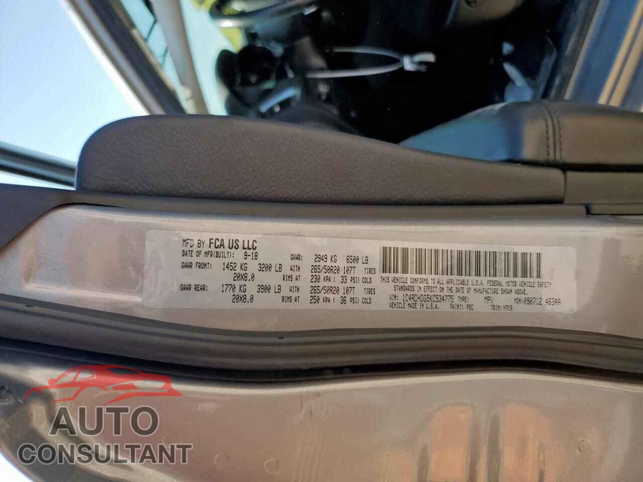 DODGE DURANGO 2019 - 1C4RDHDG5KC534775
