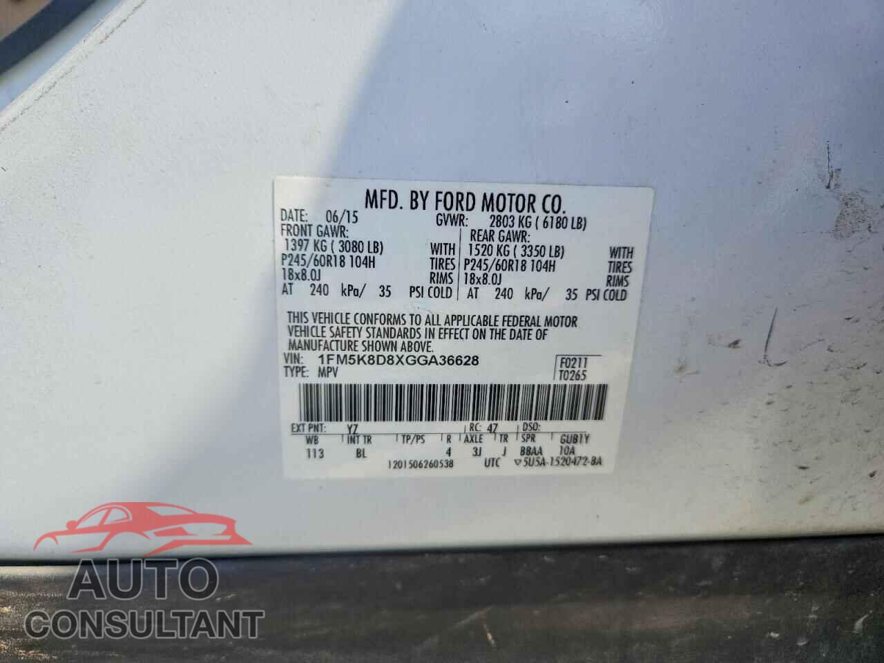 FORD EXPLORER 2016 - 1FM5K8D8XGGA36628