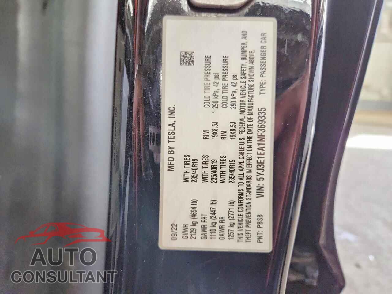 TESLA MODEL 3 2022 - 5YJ3E1EA1NF369335