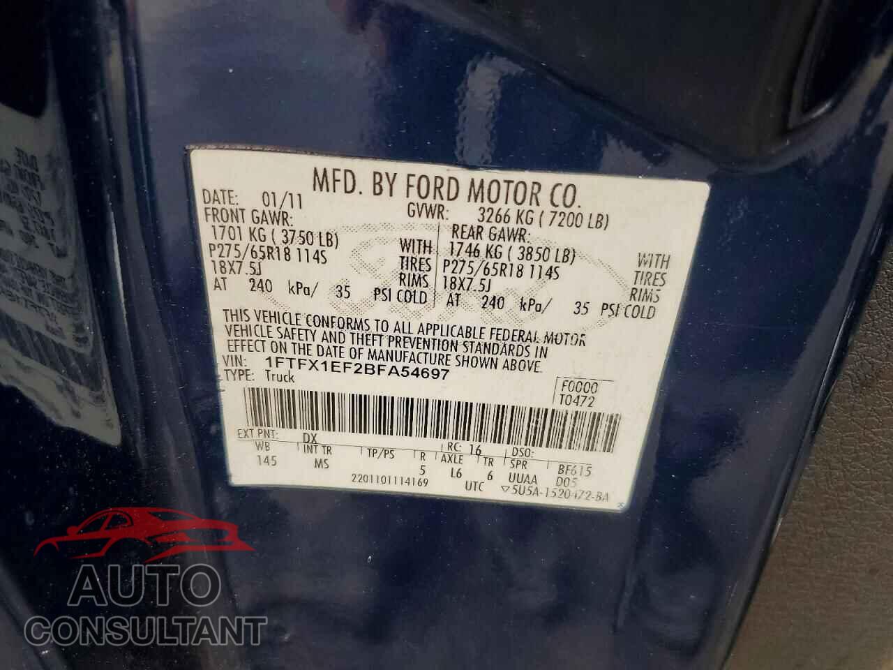 FORD F150 2011 - 1FTFX1EF2BFA54697