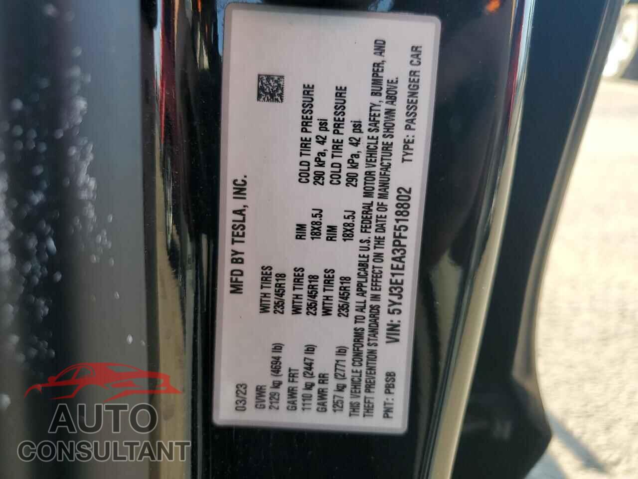TESLA MODEL 3 2023 - 5YJ3E1EA3PF518802
