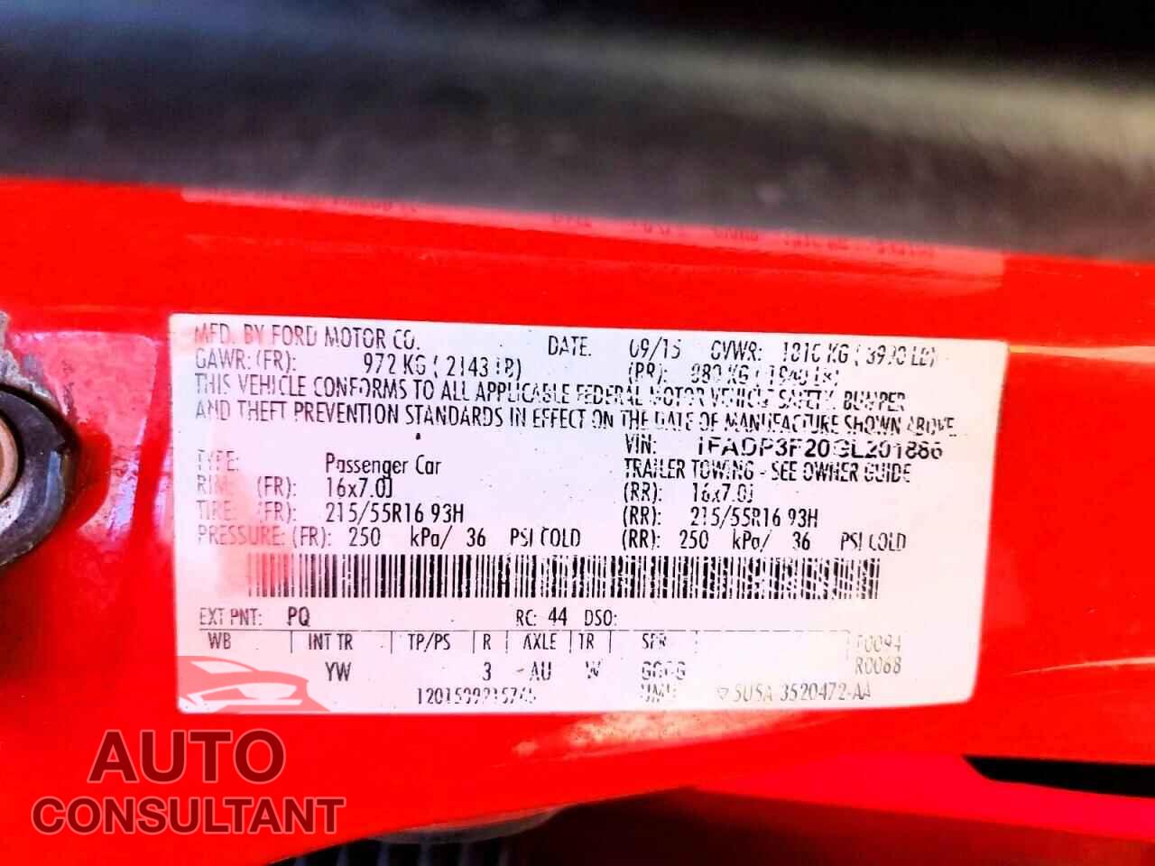 FORD FOCUS 2016 - 1FADP3F20GL201886