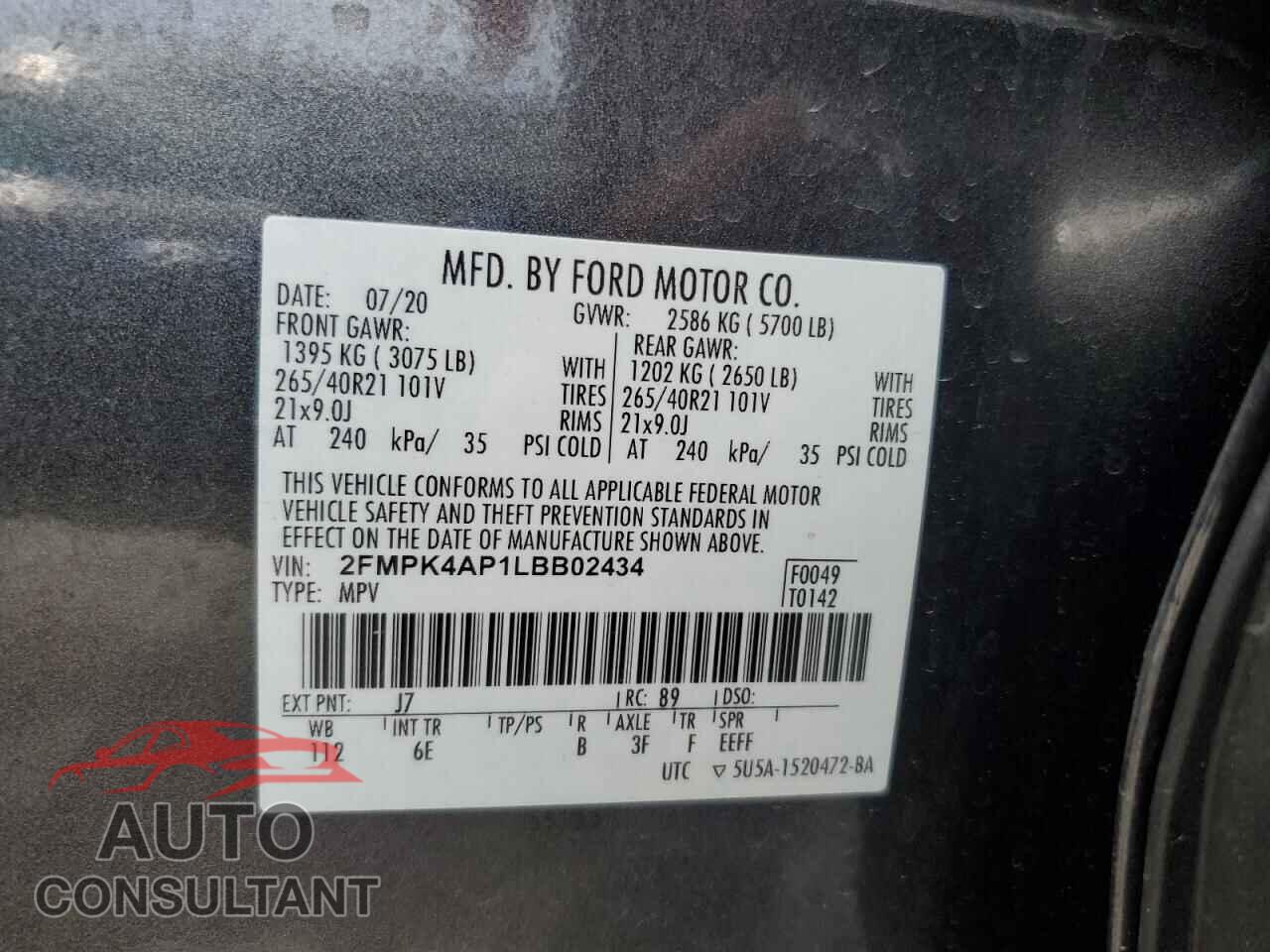 FORD EDGE 2020 - 2FMPK4AP1LBB02434