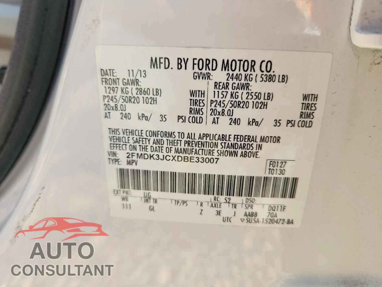 FORD EDGE 2013 - 2FMDK3JCXDBE33007