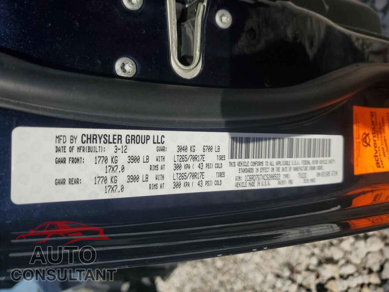DODGE RAM 1500 2012 - 1C6RD7GTXCS208522