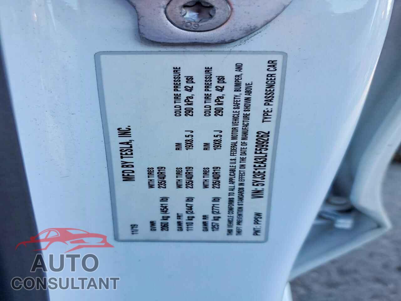 TESLA MODEL 3 2020 - 5YJ3E1EA3LF599262
