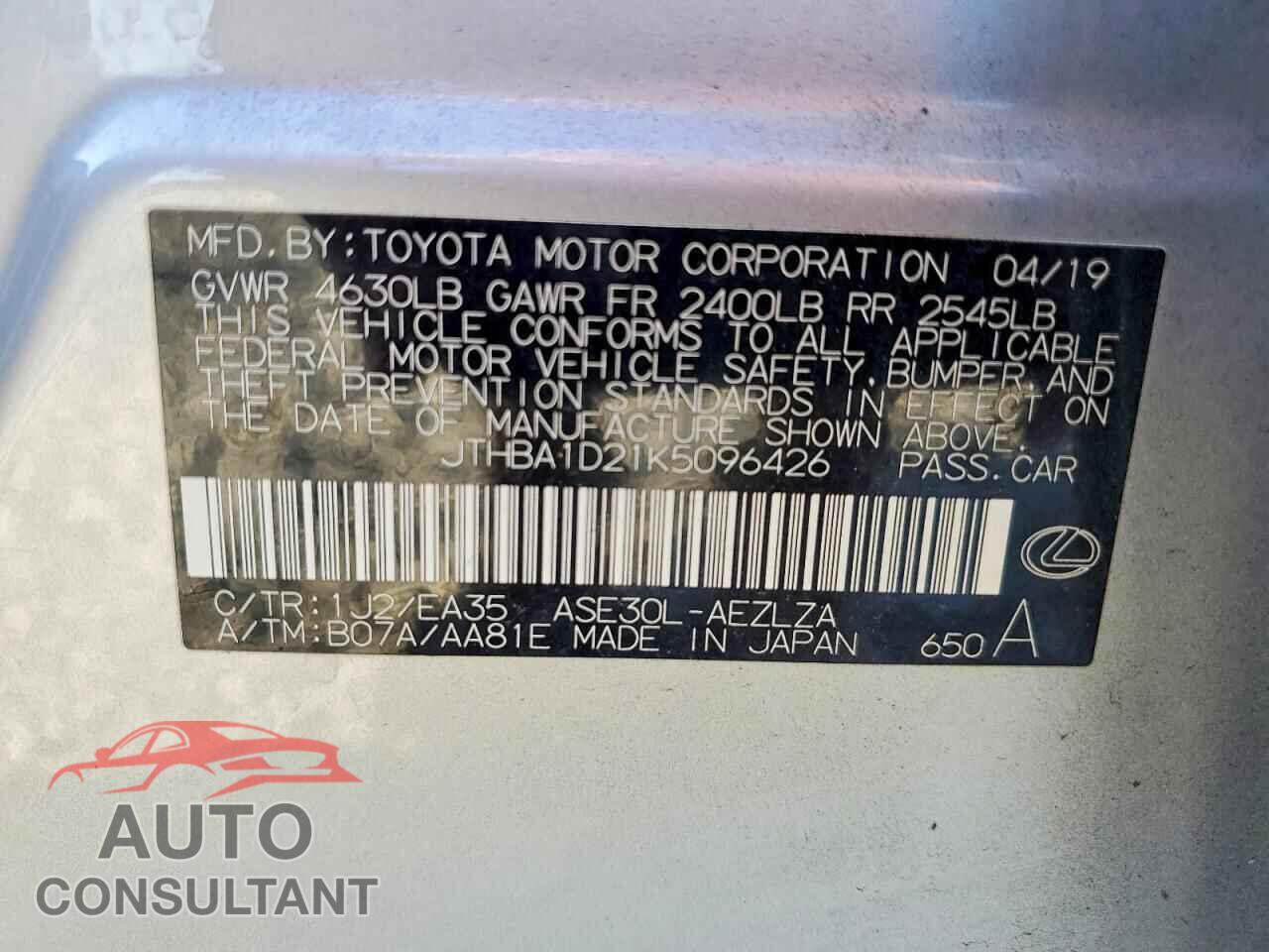 LEXUS IS 2019 - JTHBA1D21K5096426