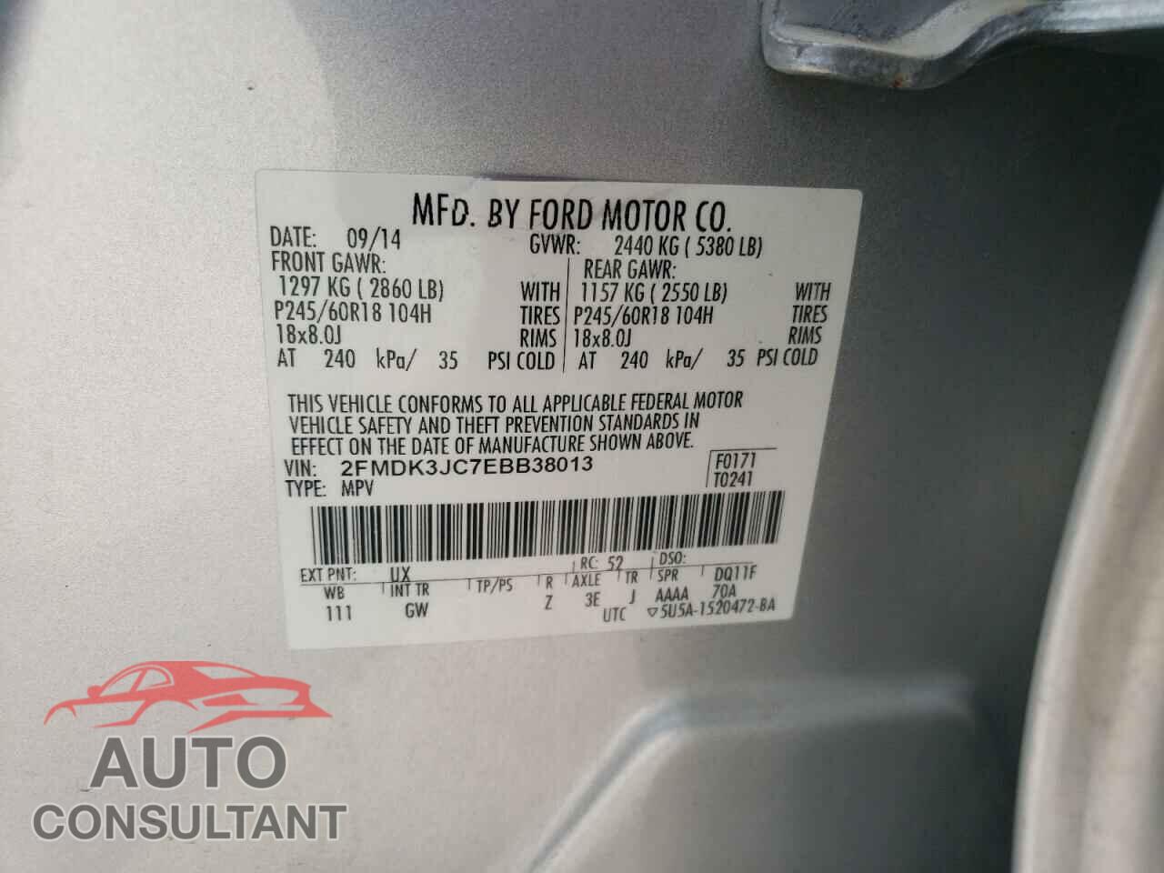FORD EDGE 2014 - 2FMDK3JC7EBB38013