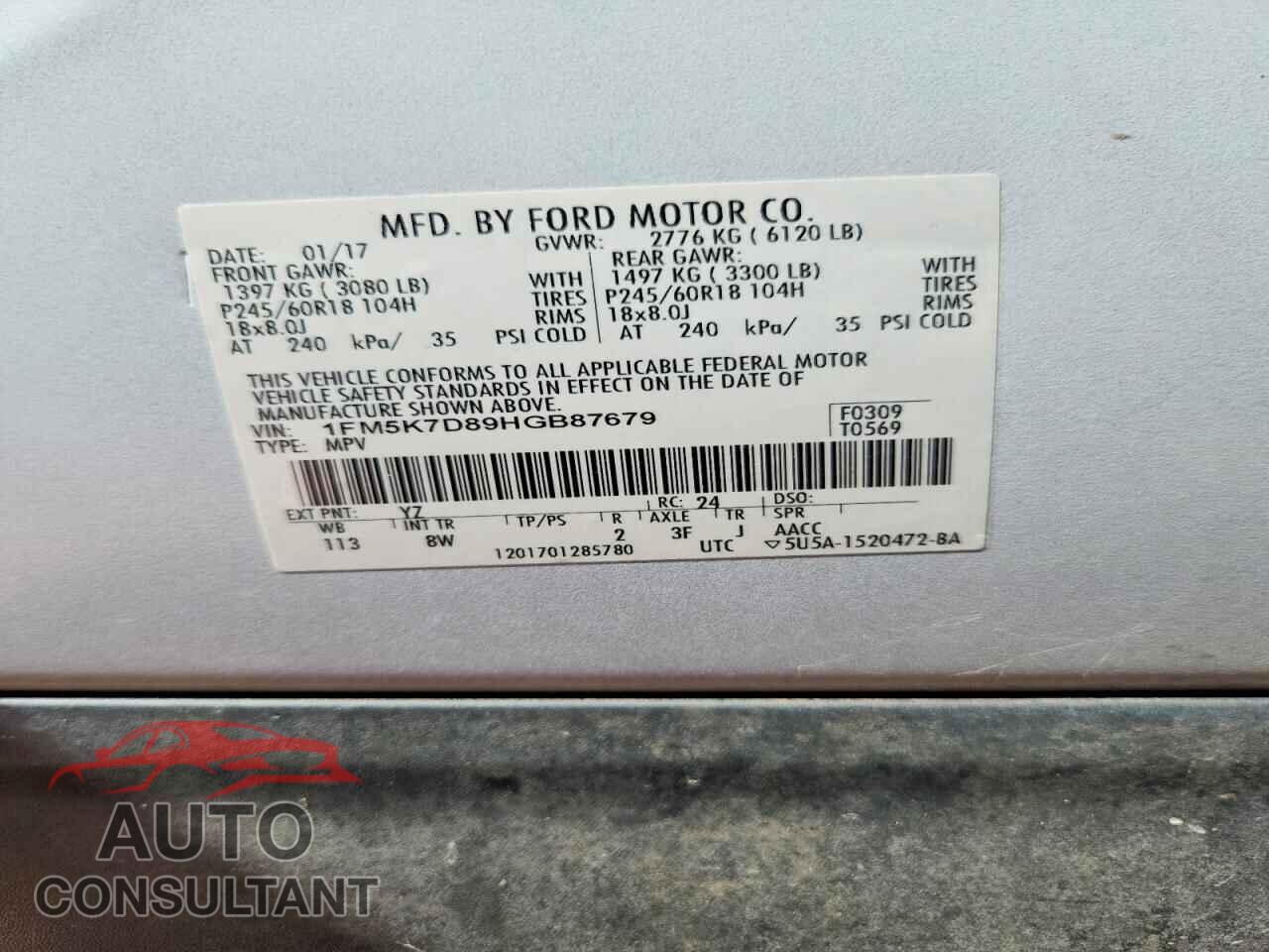 FORD EXPLORER 2017 - 1FM5K7D89HGB87679