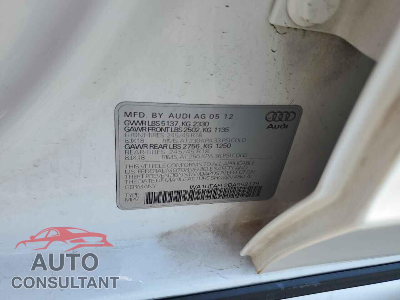 AUDI A4 2013 - WA1UFAFL2DA063179