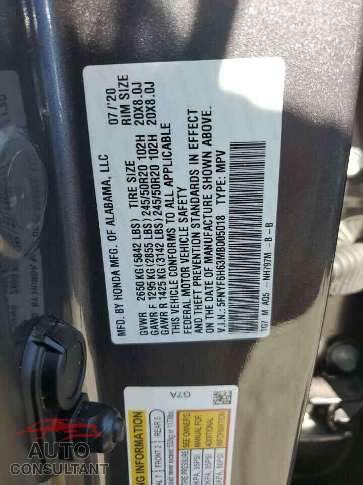 HONDA PILOT 2021 - 5FNYF6H63MB005018