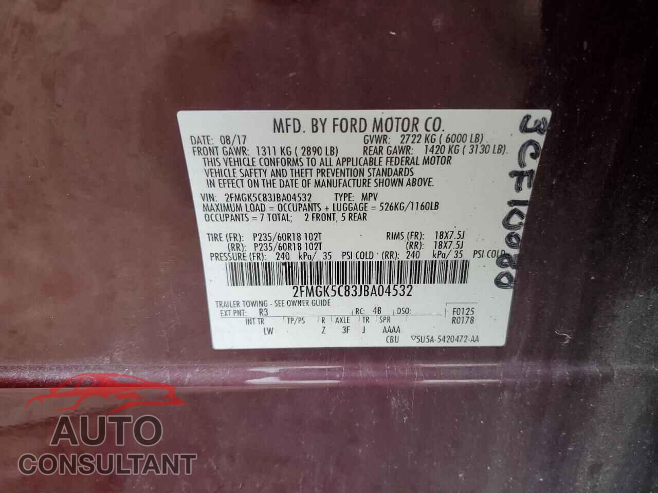 FORD FLEX 2018 - 2FMGK5C83JBA04532