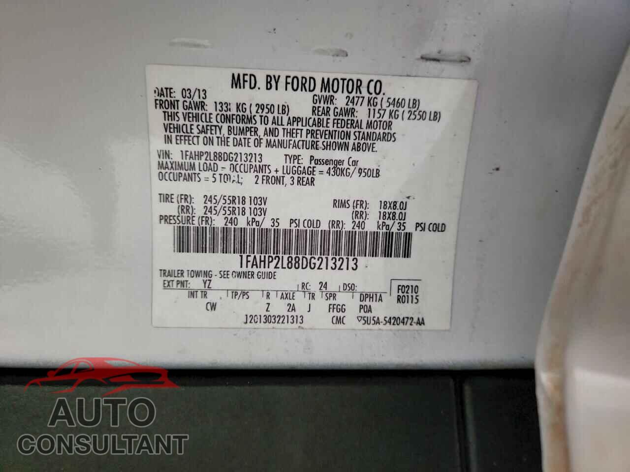 FORD TAURUS 2013 - 1FAHP2L88DG213213