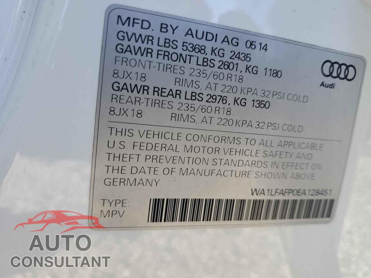 AUDI Q5 2014 - WA1LFAFP0EA128451