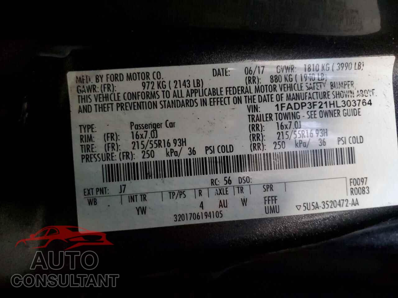 FORD FOCUS 2017 - 1FADP3F21HL303764