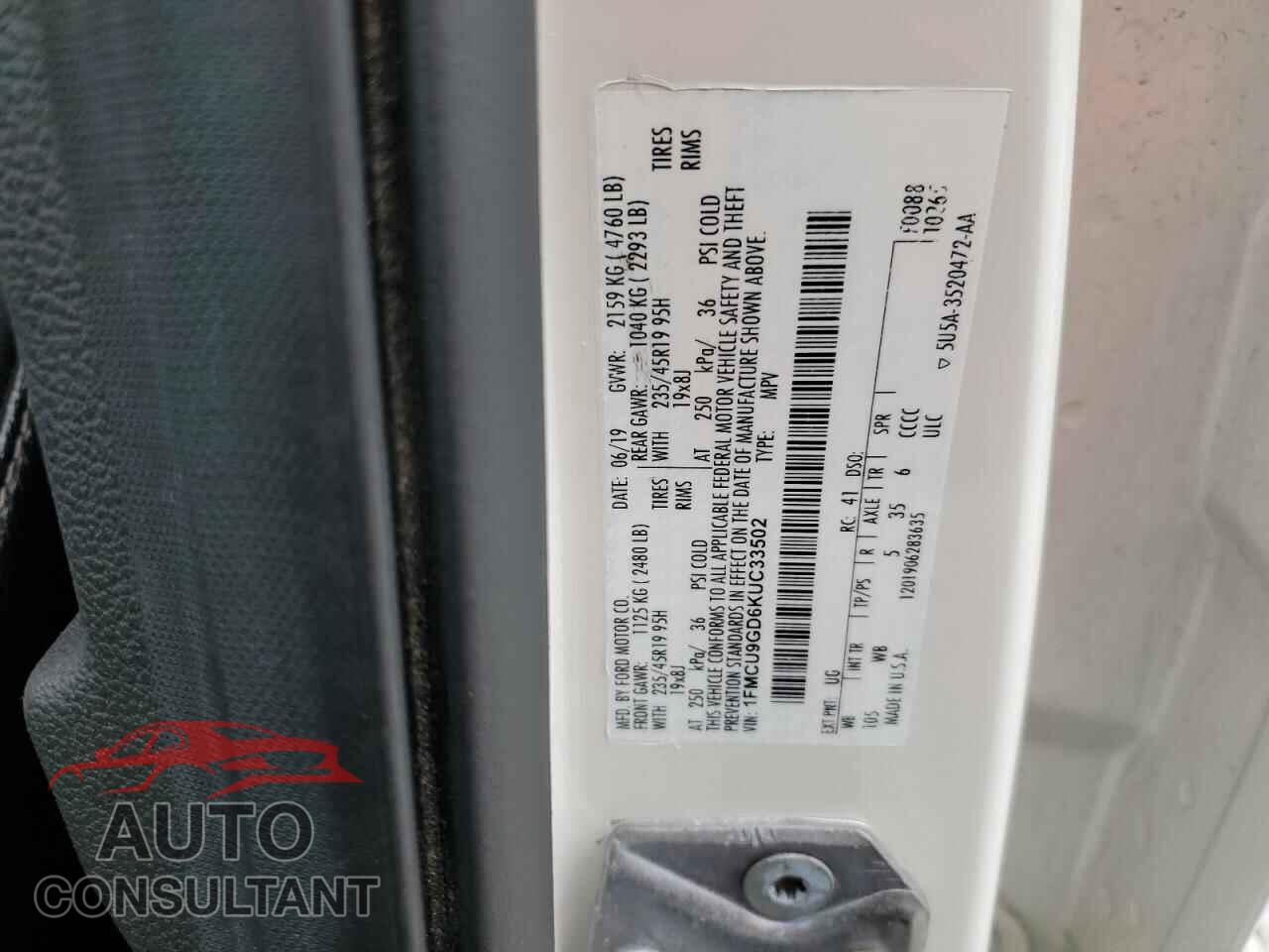 FORD ESCAPE 2019 - 1FMCU9GD6KUC33502