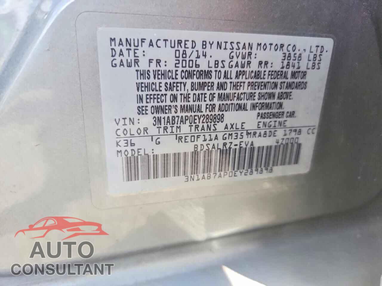 NISSAN SENTRA 2014 - 3N1AB7AP0EY289898