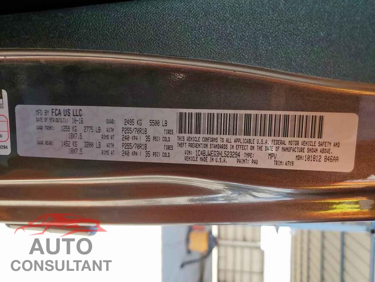 JEEP WRANGLER 2017 - 1C4BJWEG3HL523294