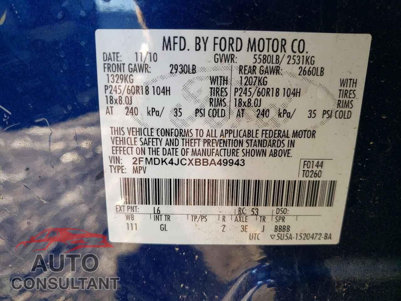 FORD EDGE 2011 - 2FMDK4JCXBBA49943