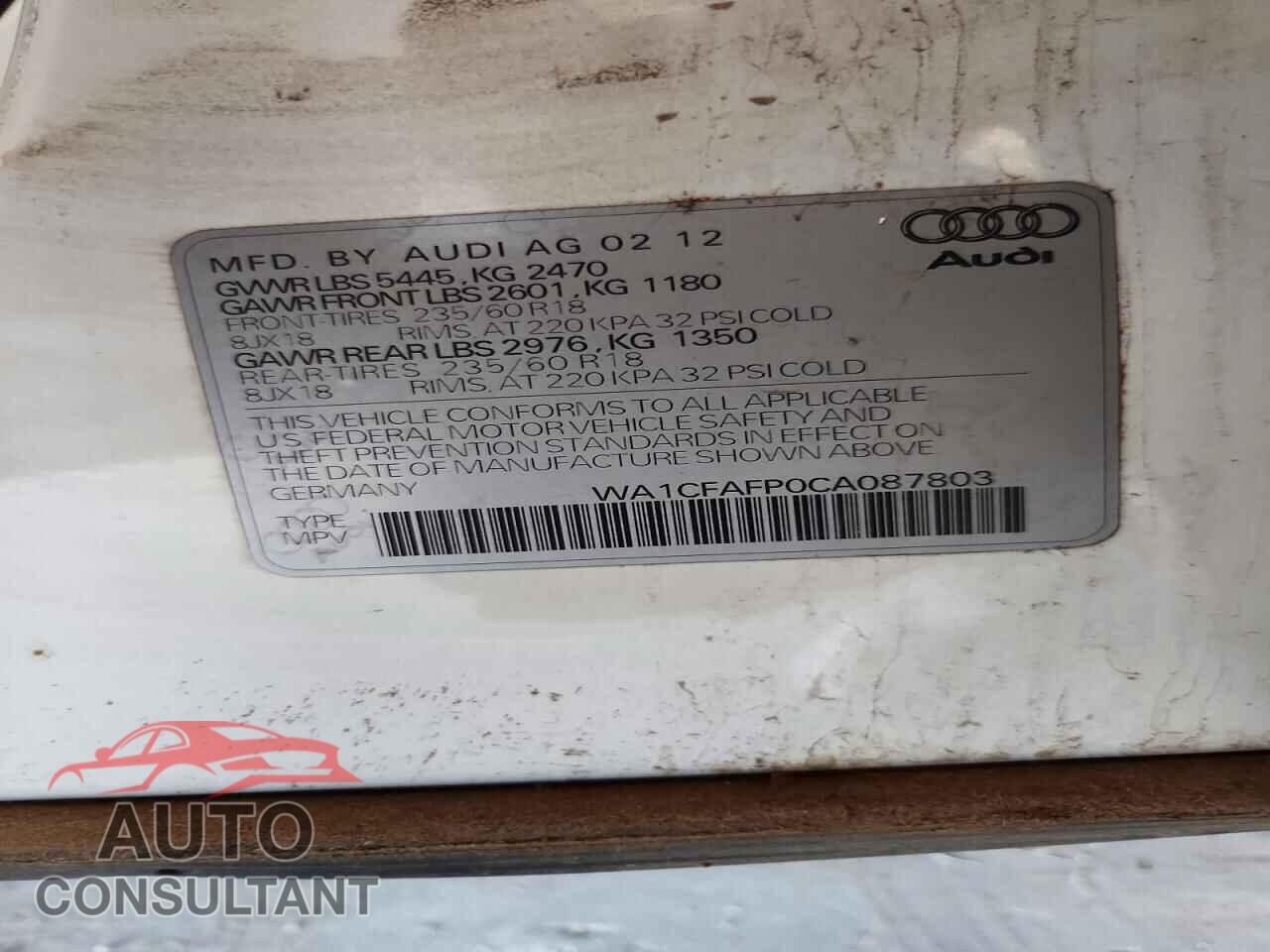 AUDI Q5 2012 - WA1CFAFP0CA087803