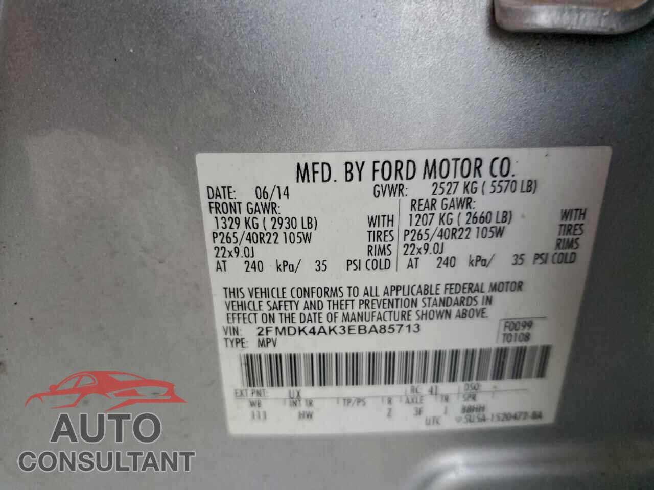 FORD EDGE 2014 - 2FMDK4AK3EBA85713